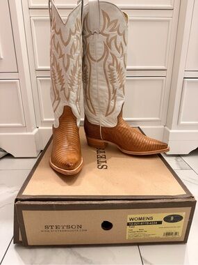NIB Stetson Women’s Toni Exotic Lizard Western Boots Size 9B
